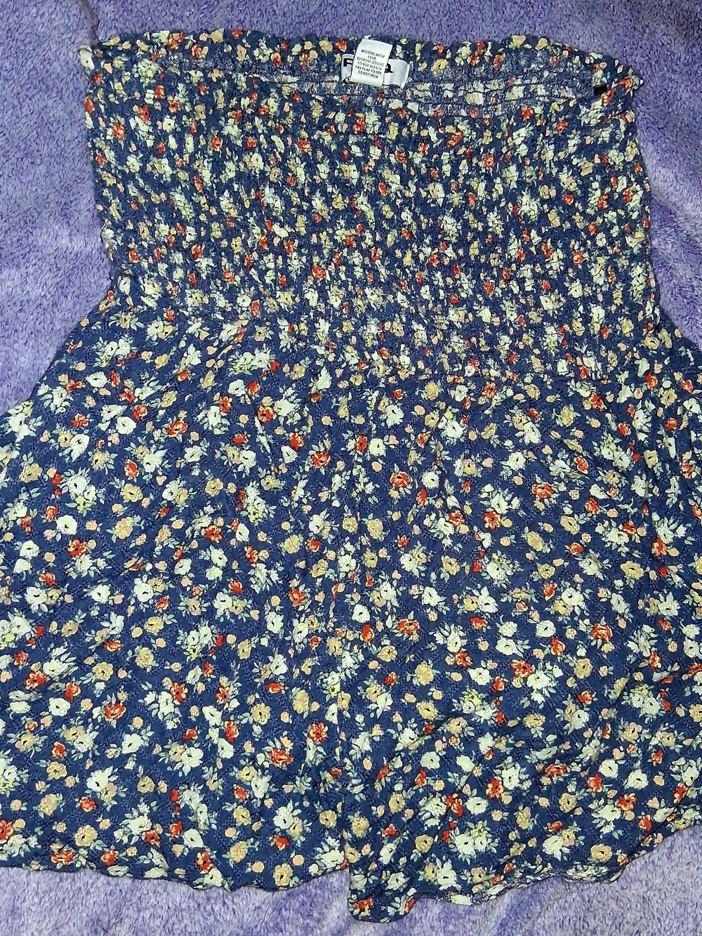 RSQ Navy Floral Smocked Tube Romper with Cream and Red Blooms